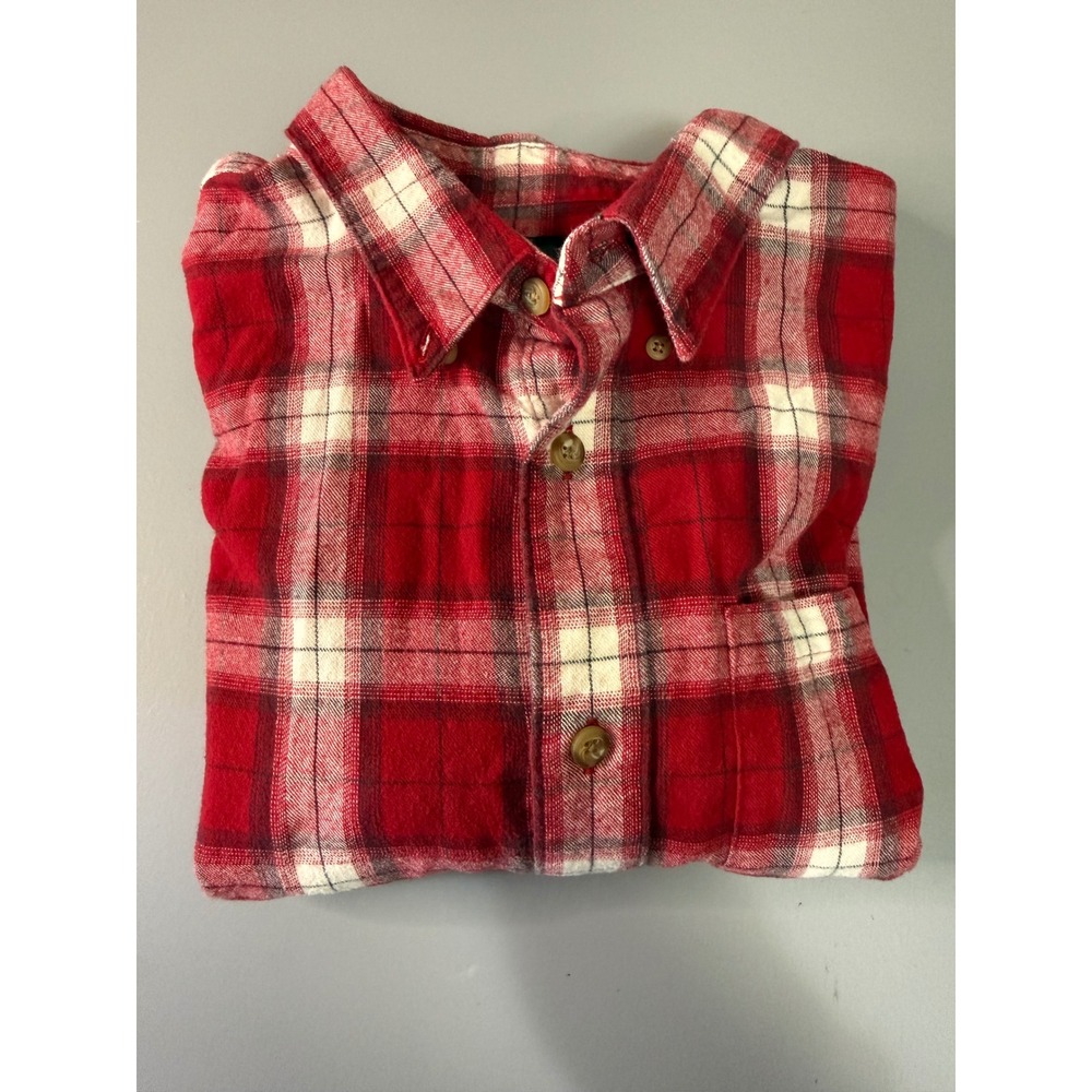 Cabelas Mens XL Red White Plaid Flannel Shirt Long Sleeve Button Down Cotton